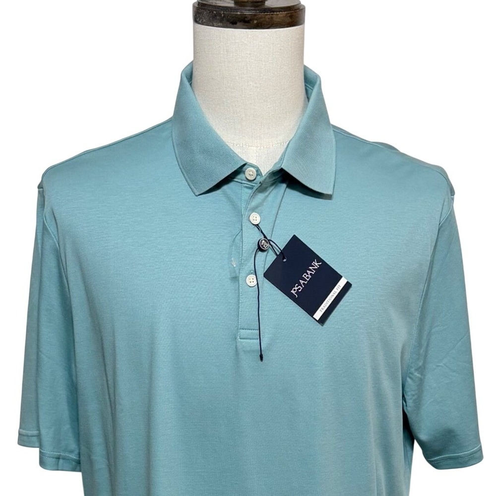 NEW Jos A Bank Polo Mens XL Blue Green Traditional Fit Pullover Short Sleeve